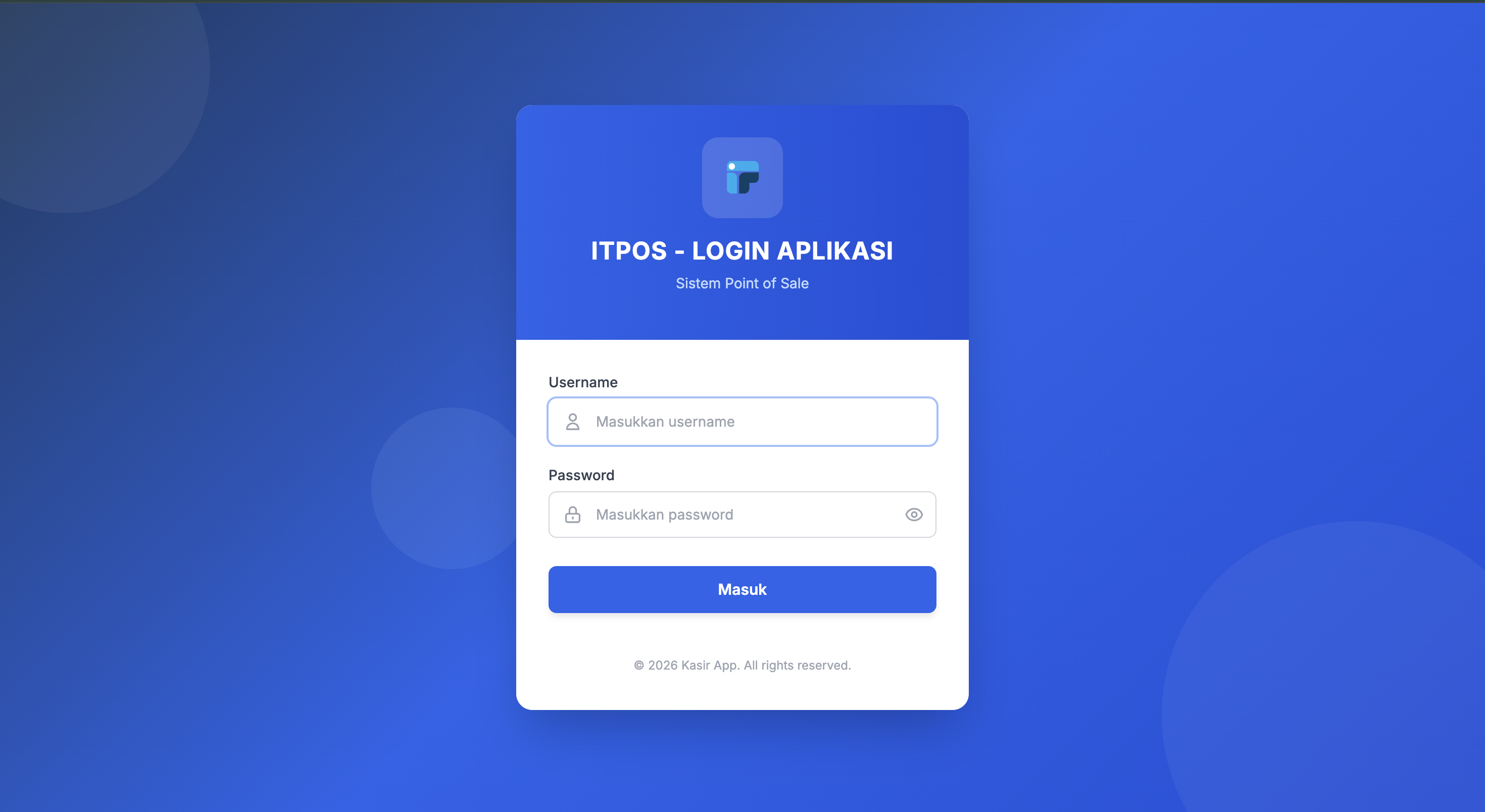 1. Halaman Login Kasir Desktop